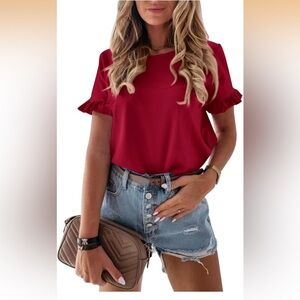 Women's Ruffle Sleeve Blouse - Red